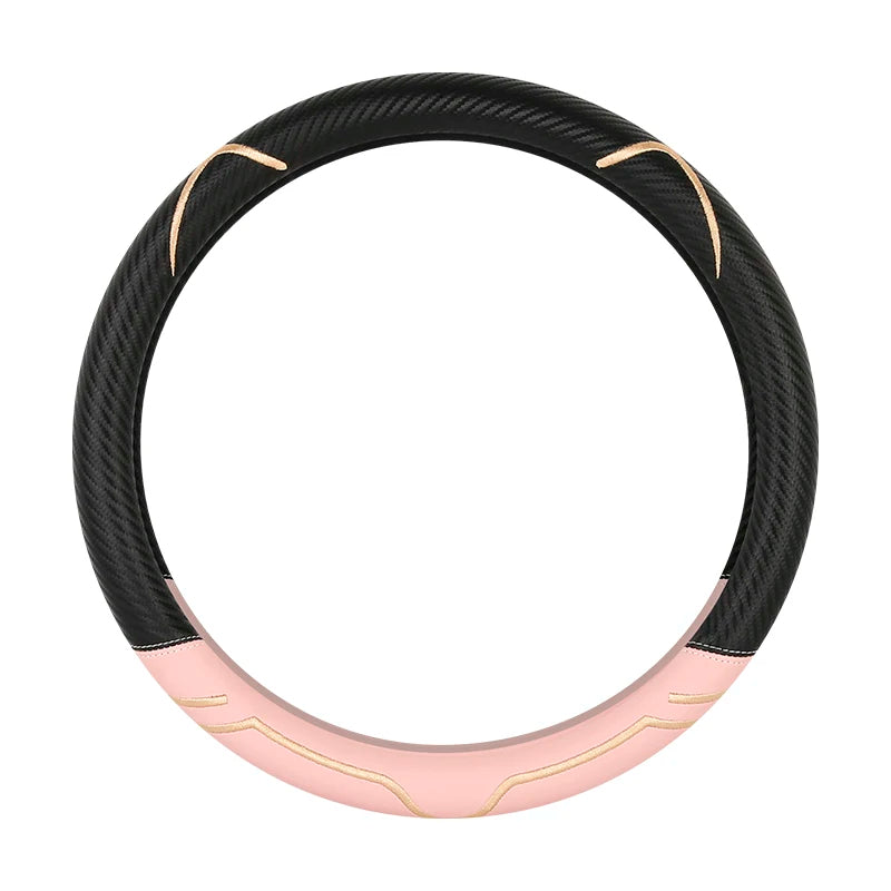 Carbon Fiber Style Leather Steering Wheel Cover – 38cm Anti-Slip Universal Fit - Delicate Leather  