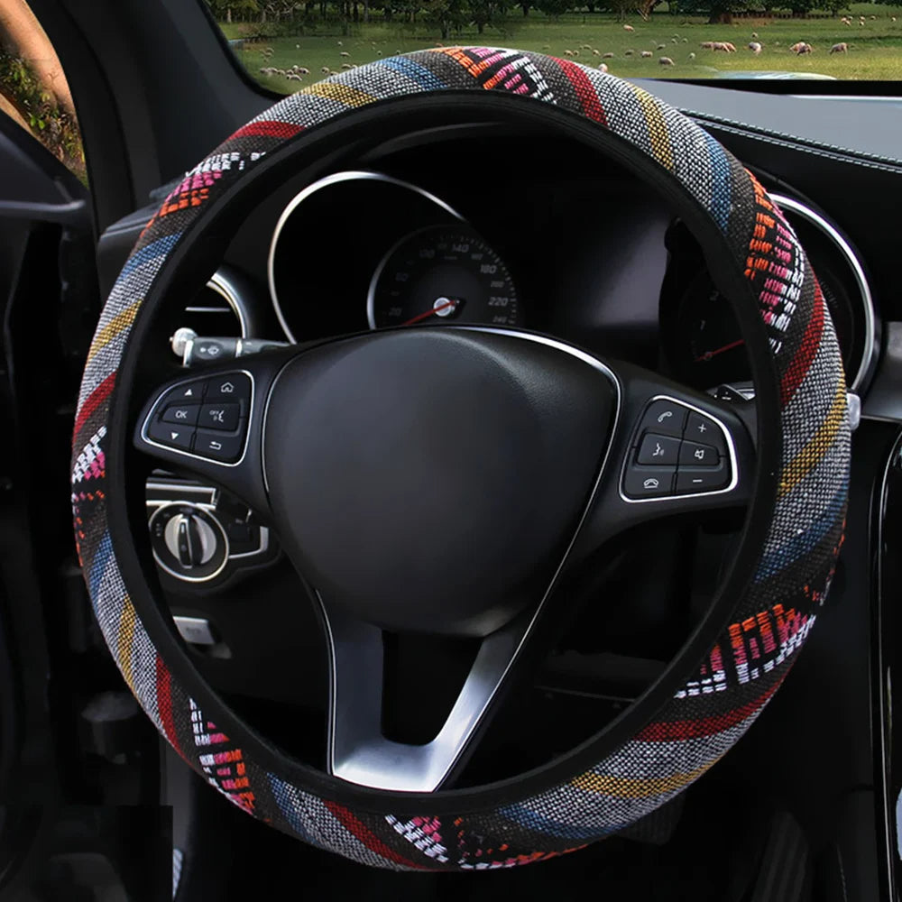 Pack 2 Bohomia Ethnic Style Linen steering wheel cover, Colorful Vintage Steering Wheel Cover, Car Steering Wheel Protection, Car Accessories 13