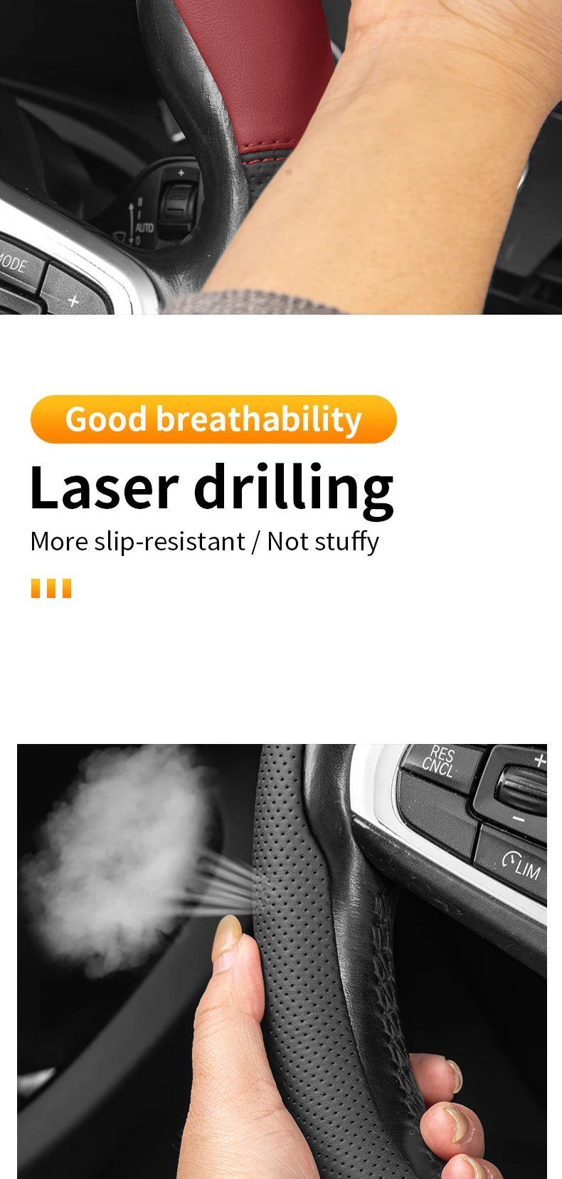 Breathable Steering Wheel Cover – Anti-Slip Universal Car Interior Accessory - Delicate Leather  