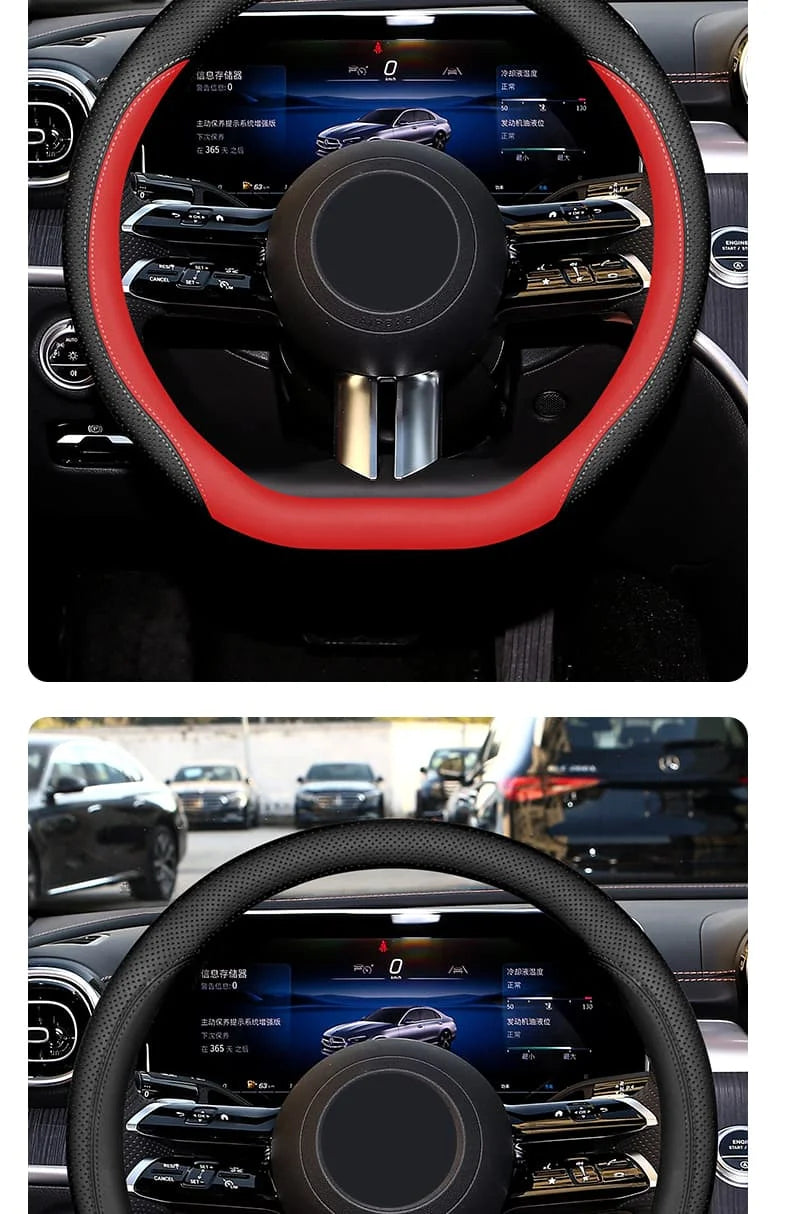 Universal Steering Wheel Cover – Anti-Slip 14.5–15 Inch Interior Protection Accessory - Delicate Leather  