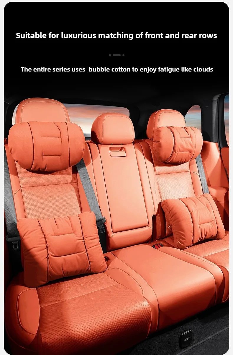 Suede Leather Car Headrest & Lumbar Support Pillow Set – Comfortable Neck and Back Cushions - Delicate Leather  