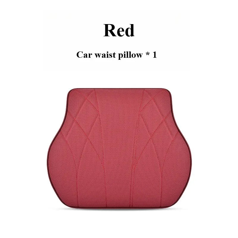 Memory Foam Car Neck & Lumbar Support Pillow Set – Leather Seat Comfort Cushions - Delicate Leather  