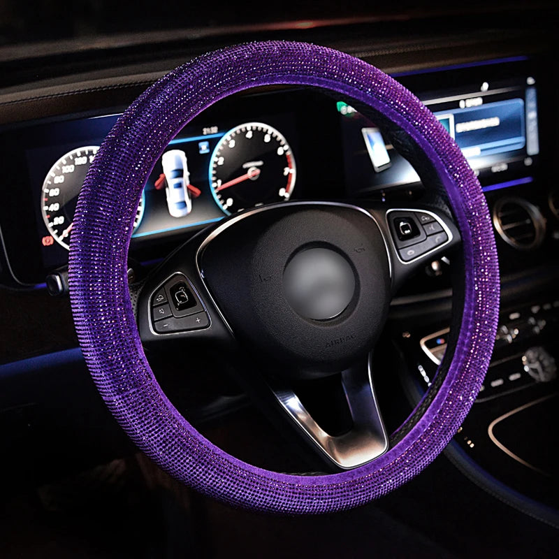 Crystal Rhinestone Steering Wheel Cover – Decorative Anti-Slip Universal Grip - Delicate Leather  