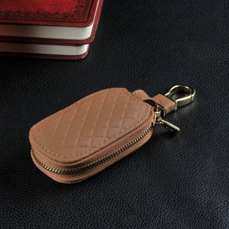 PU Leather Car Key Case – Universal Remote Key Holder Organizer Pouch - Delicate Leather  