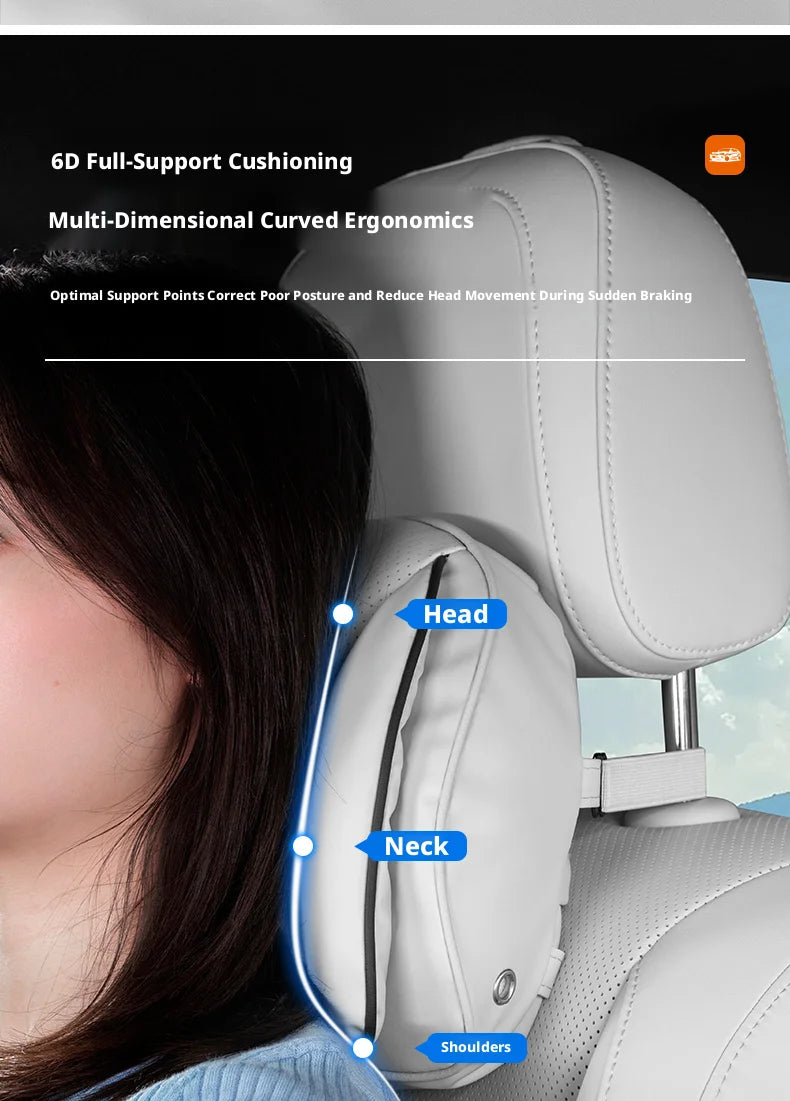 Car Headrest Neck Pillow – Memory Foam Seat Support Cushion Universal Interior Accessory - Delicate Leather  