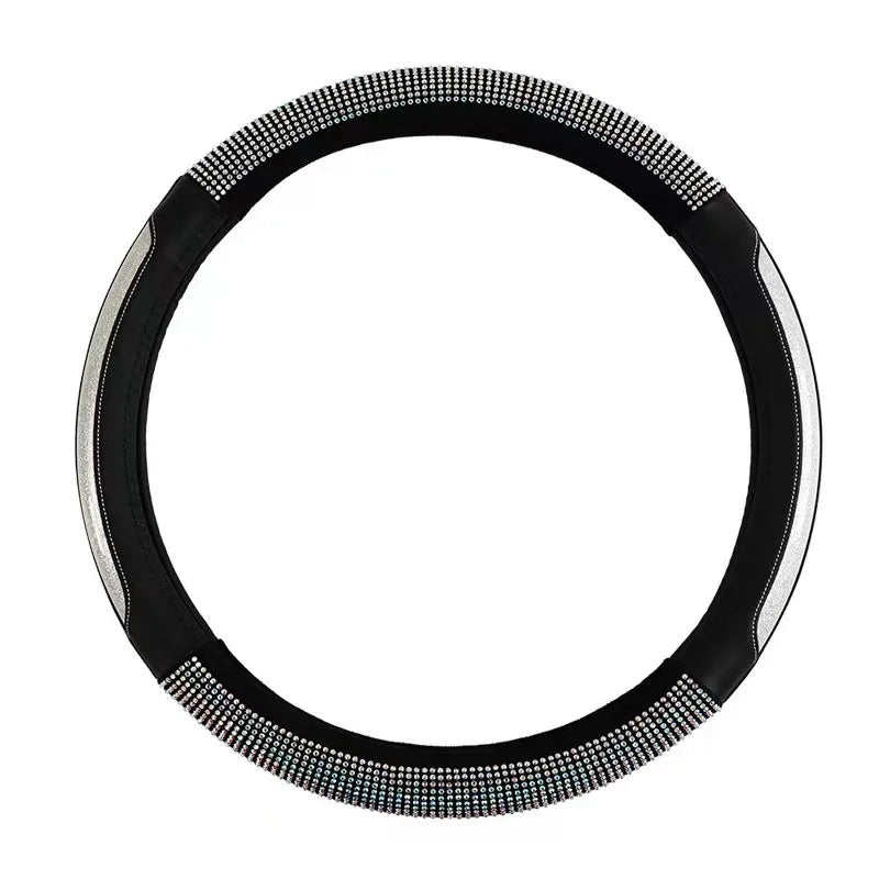 Diamond Style Steering Wheel Cover – Glitter Finish Split Leather Anti-Slip Grip Universal Interior Accessory - Delicate Leather  