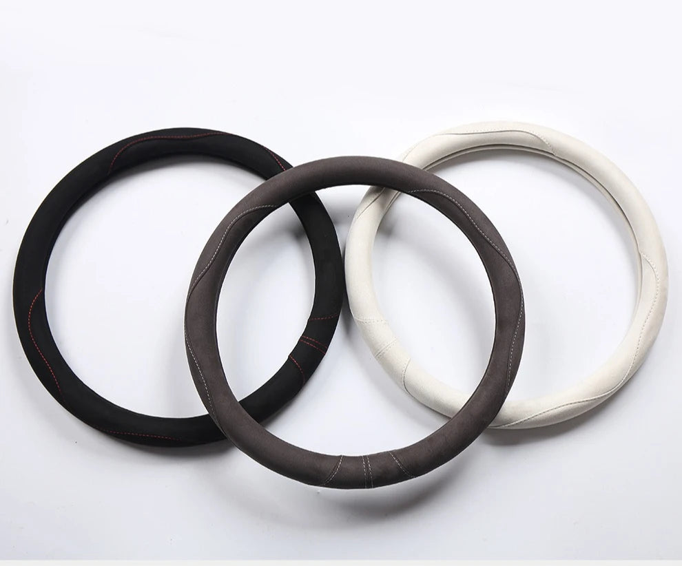 Premium Suede Steering Wheel Cover – Anti-Slip Comfort Grip 14.5–15 Inch Universal Accessory - Delicate Leather  