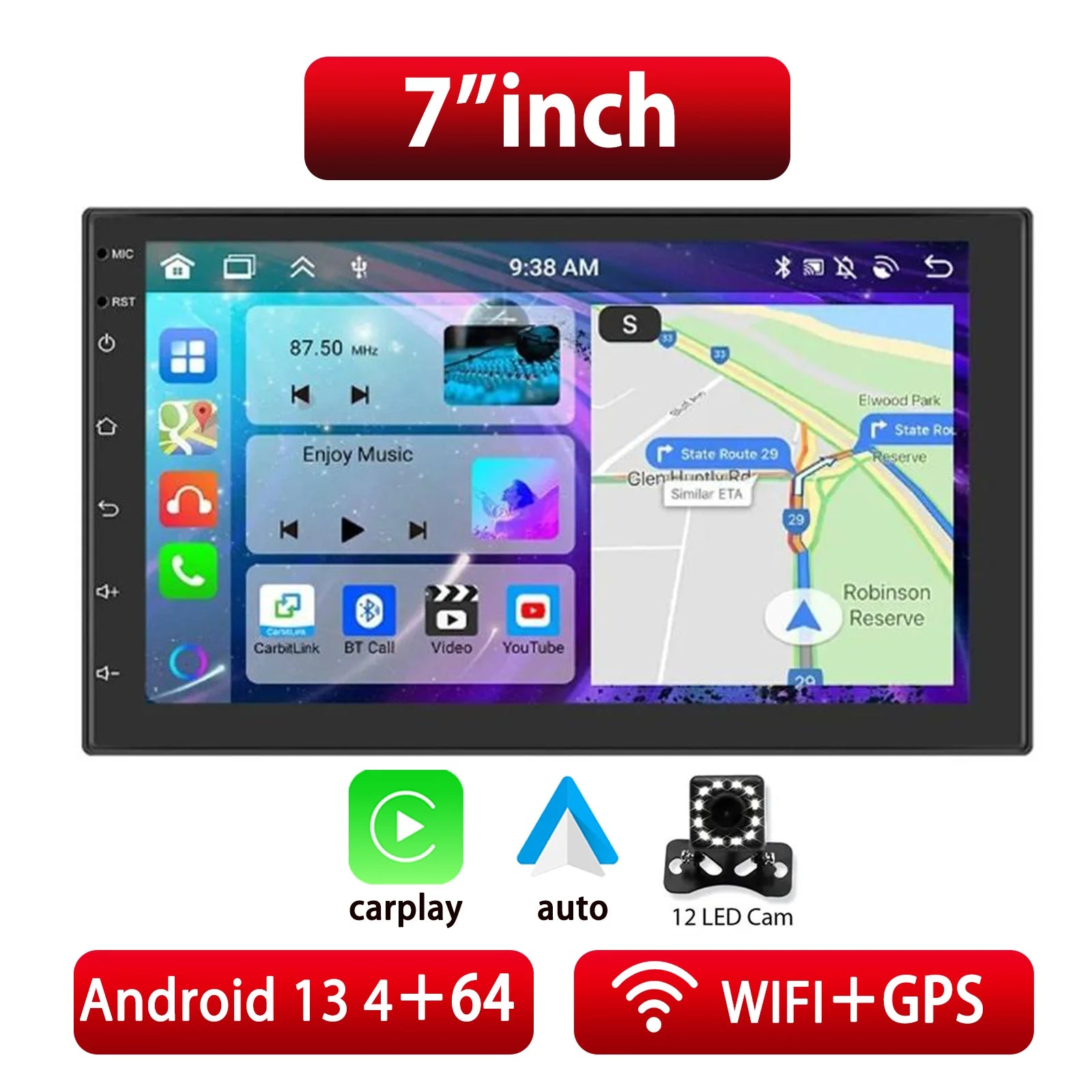 Wireless CarPlay & Android Auto 2 Din Car Radio – 7"/9" Glass Screen GPS Navigator, Wi-Fi, FM, Bluetooth MP5 Player 22