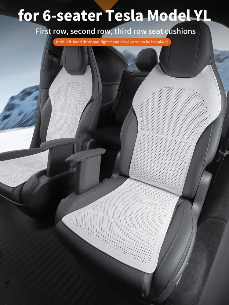 For 6-seater Tesla Model YL Car Seat Cushion Set – Front & Rear Seat Protection Cushions - Delicate Leather