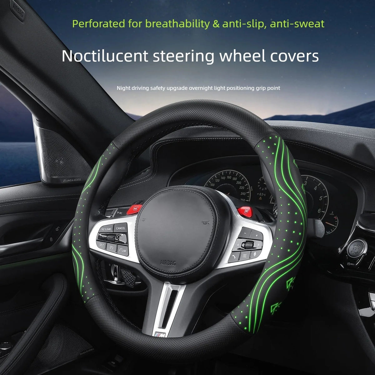 Noctilucent Nappa Leather Steering Wheel Cover – Universal 14.5–15 Inch