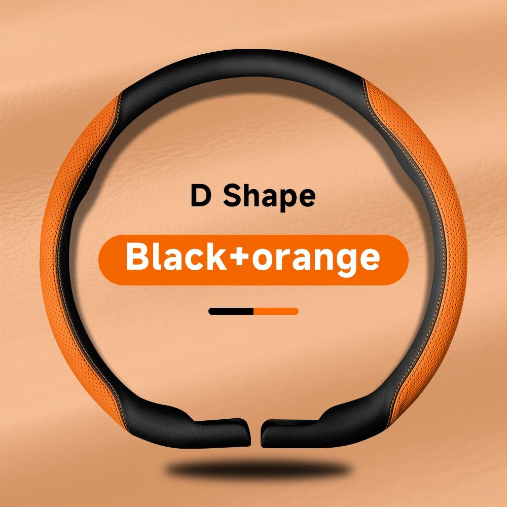 15-Inch Leather Car Steering Wheel Cover – 38CM Non-Slip Protective Grip - Delicate Leather