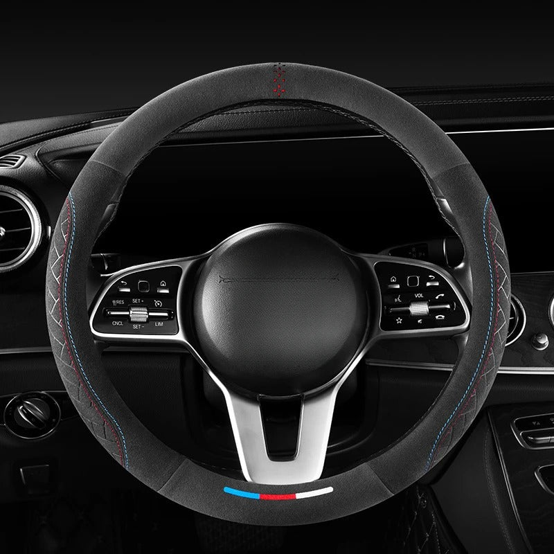 Suede Leather Steering Wheel Cover – 38cm Universal Non-Slip Grip for Cars and SUVs - Delicate Leather  