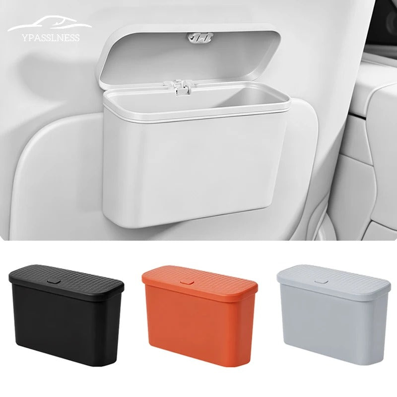Multifunctional Hanging Car Trash Can – Press-Type Lid Leak-Resistant Storage Bin - Delicate Leather