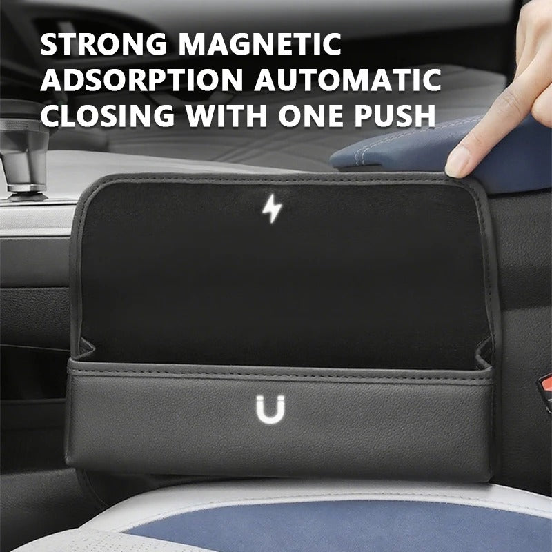 Car Seat Side Organizer – PU Leather Crevice Storage Box with Cable Slot - Delicate Leather  