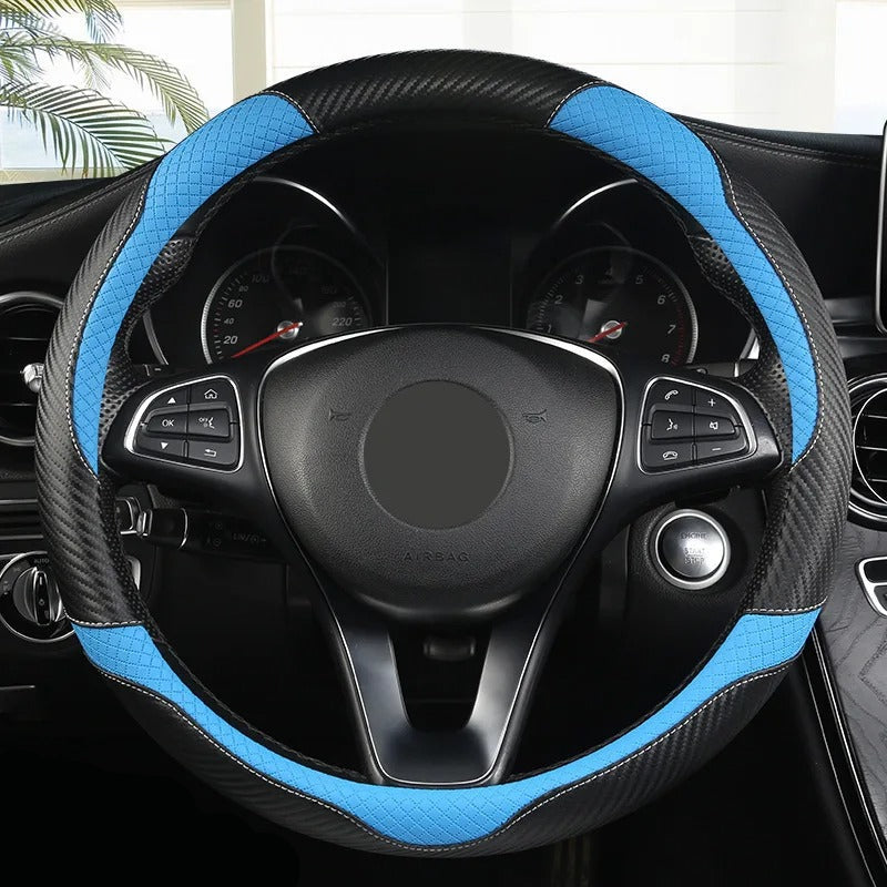 Ultra-Thin Leather Steering Wheel Cover – Breathable Non-Slip Summer Grip (O & D Shape) - Delicate Leather