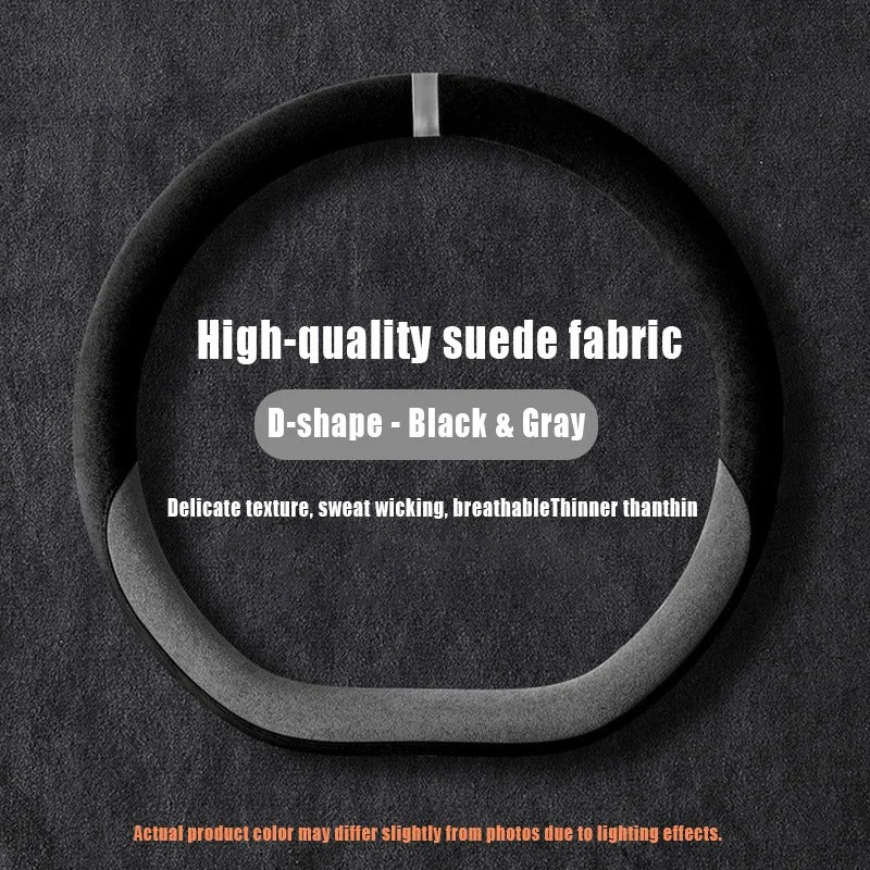 Premium Suede Steering Wheel Cover – D-Shape Anti-Slip Universal 15-Inch Fit - Delicate Leather  