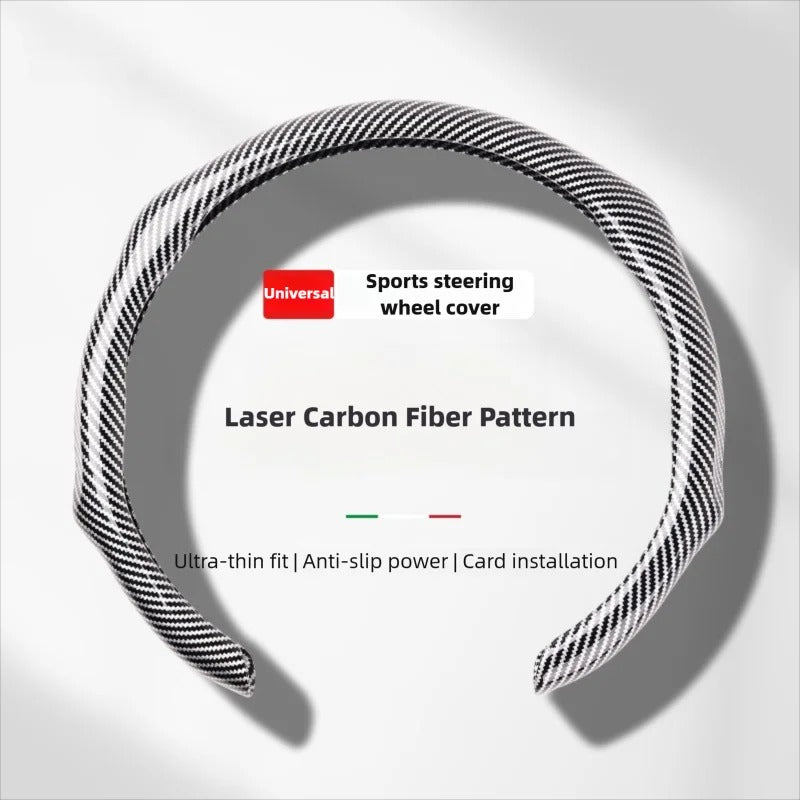 5D Laser Carbon Fiber Pattern Steering Wheel Cover – Universal 38cm Fit, Anti-Slip Synthetic Material - Delicate Leather  
