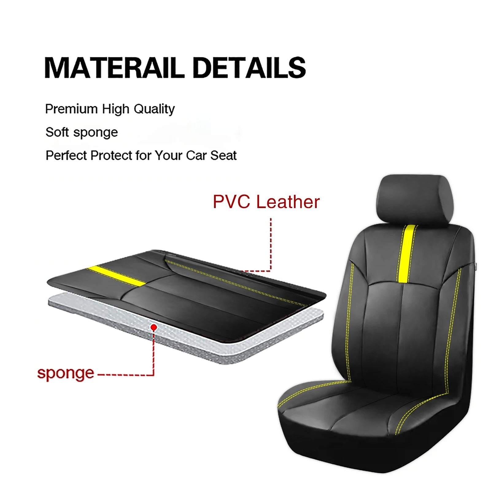 Universal PU Leather Car Seat Covers – Sporty Waterproof Seat Protectors for Cars, SUVs, Trucks & Vans - Delicate Leather  