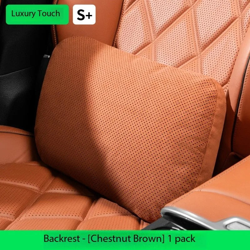 Luxury Suede Car Headrest and Lumbar Cushion Set – Breathable All-Season Support Pillows for Vehicle Seats - Delicate Leather  