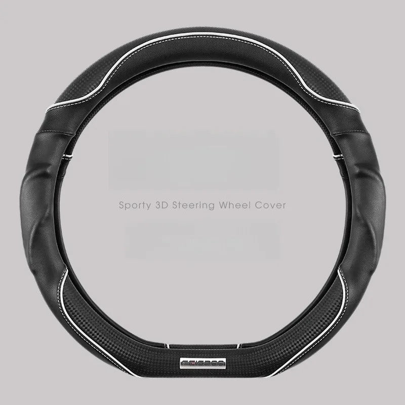 Nappa Leather Steering Wheel Cover with Carbon Fiber Pattern – Universal Fit 38cm, Non-Slip, All-Season Design - Delicate Leather  