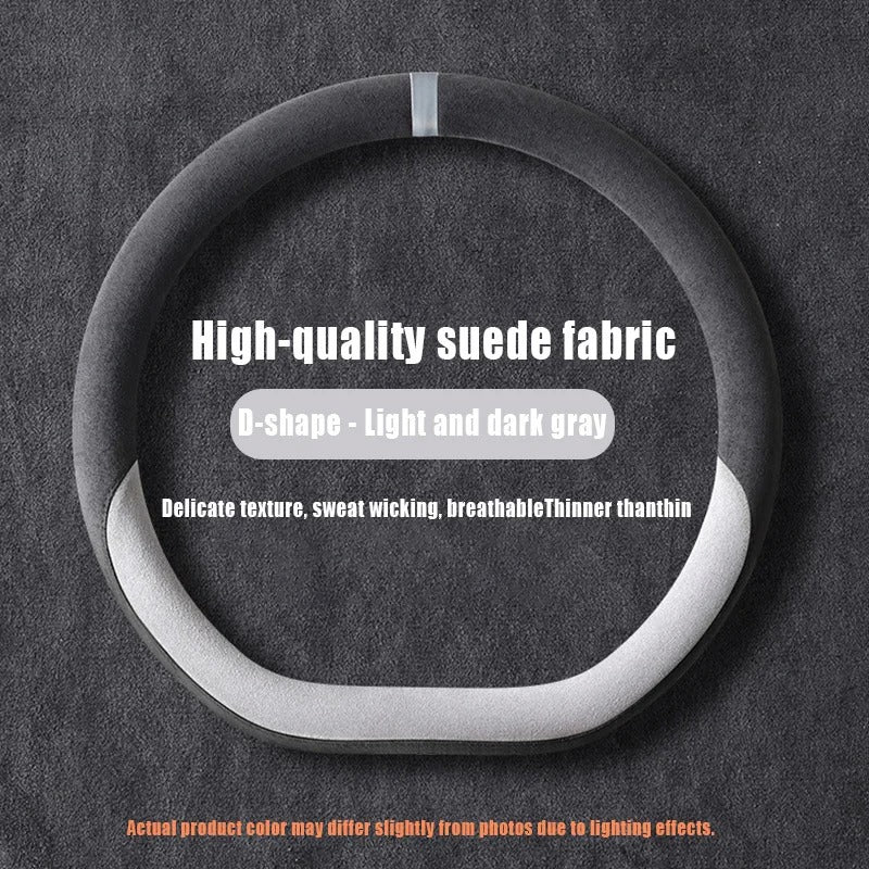 Premium Suede Steering Wheel Cover – D-Shape Anti-Slip Universal 15-Inch Fit - Delicate Leather  