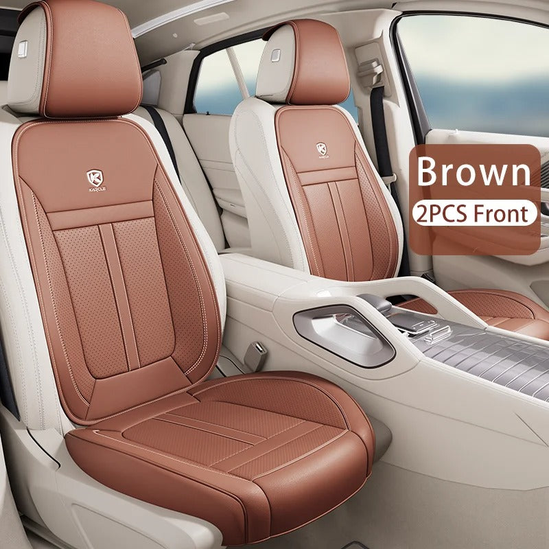 Nappa Leather Car Seat Covers – Waterproof, Universal Fit with Surround Bottom Design | Luxury Seat Protector for Cars, SUVs, Pickups - Delicate Leather