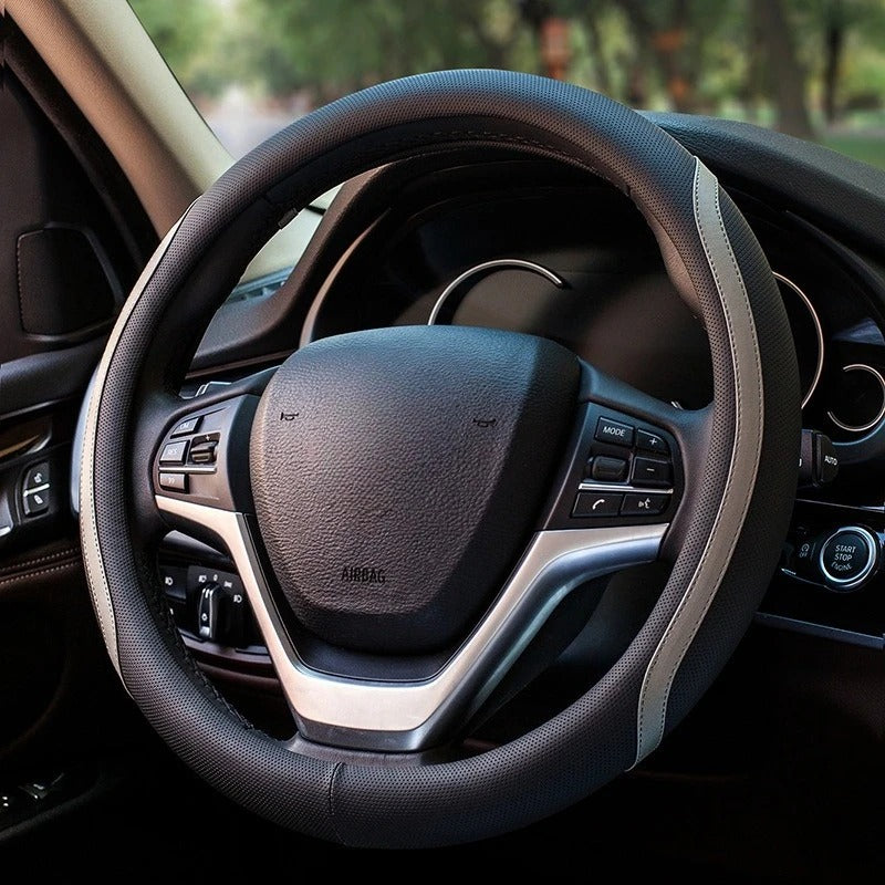 Universal PU Leather Steering Wheel Cover – Breathable Non-Slip 38 cm All-Season Grip - Delicate Leather