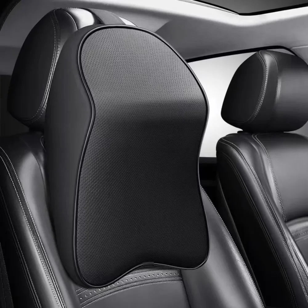 3D Nappa PU Leather Memory Foam Car Headrest & Lumbar Support Cushion - Delicate Leather