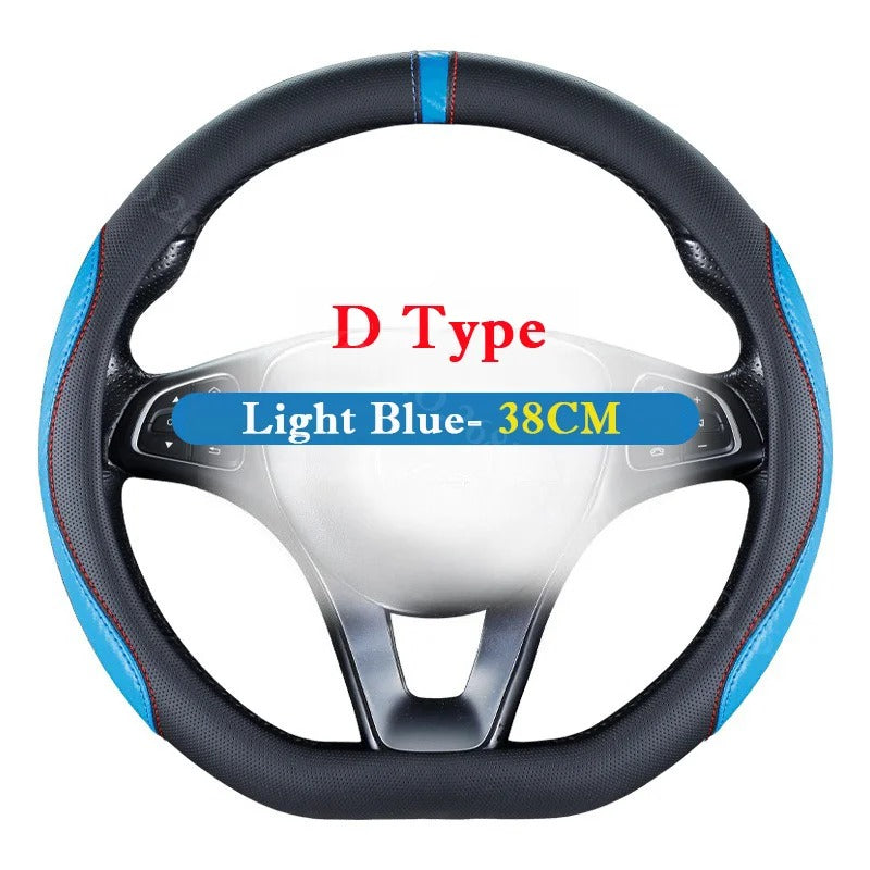 Carbon Fiber Style Steering Wheel Cover 36–38cm – Breathable Anti-Slip O/D-Shaped Grip - Delicate Leather