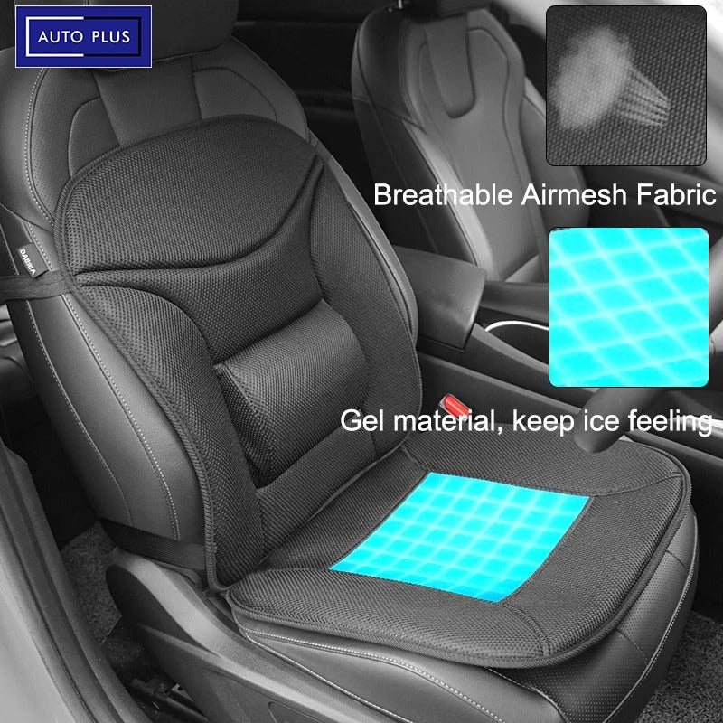 Universal Car Seat Cushion with Ice Gel & Lumbar Support – Breathable Airmesh Memory Foam Front Seat Cover - Delicate Leather