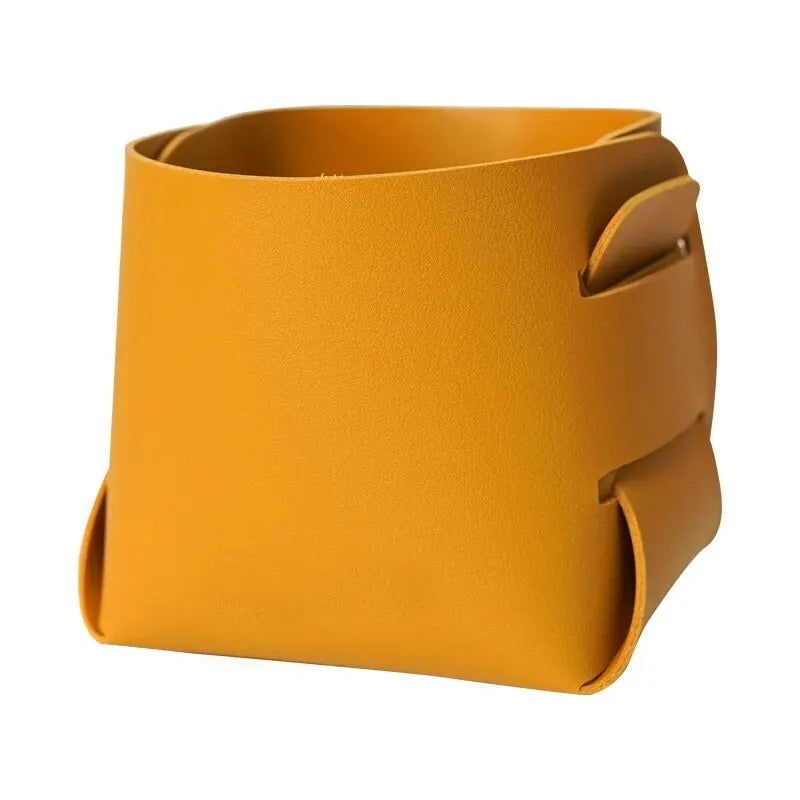 Yellow Nordic PU Leather Storage Bag - Desktop Makeup Brush Holder, Pen Organizer, Creative Folding Portable Storage Box