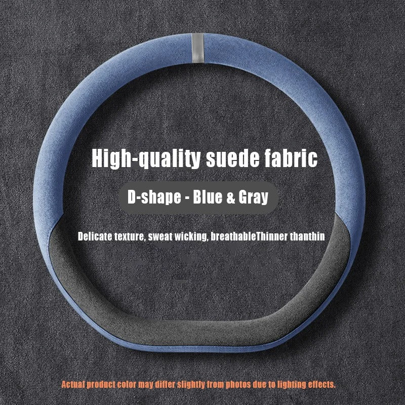 Premium Suede Steering Wheel Cover – D-Shape Anti-Slip Universal 15-Inch Fit - Delicate Leather  