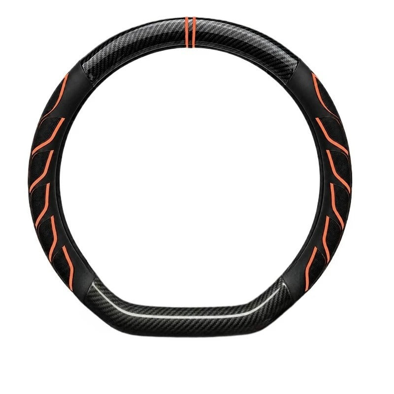 Carbon Fiber & Nappa Leather Steering Wheel Cover – Universal 38cm O/D Shape Anti-Slip Grip - Delicate Leather