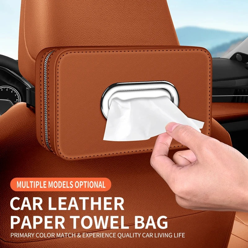 Universal Leather Car Tissue Storage Box – Hanging Armrest & Seat Organizer - Delicate Leather  