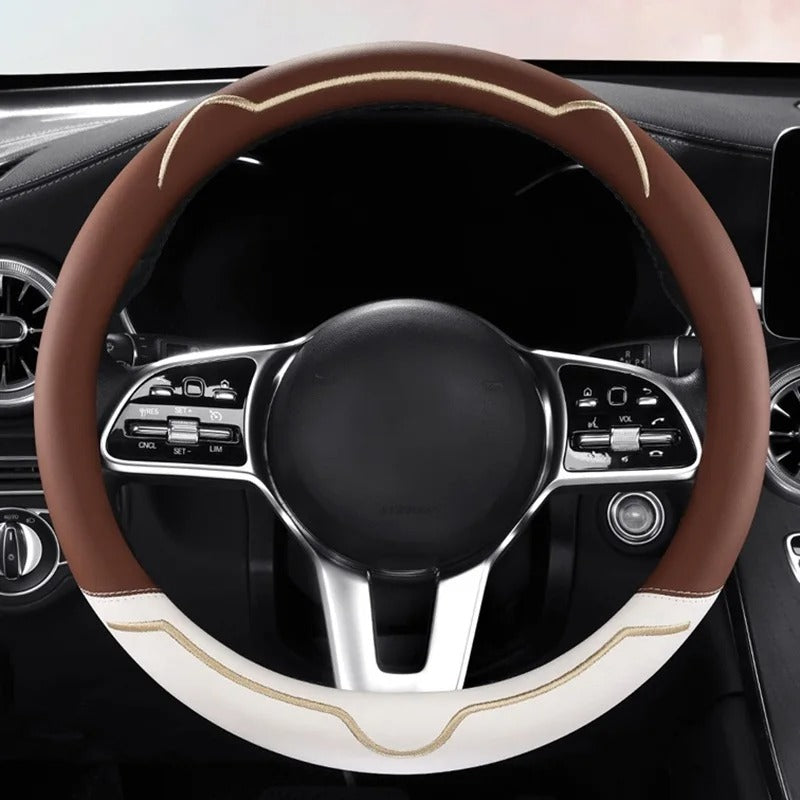 Universal Steering Wheel Cover – Pink and White, 15-Inch Anti-Slip Design - Delicate Leather  