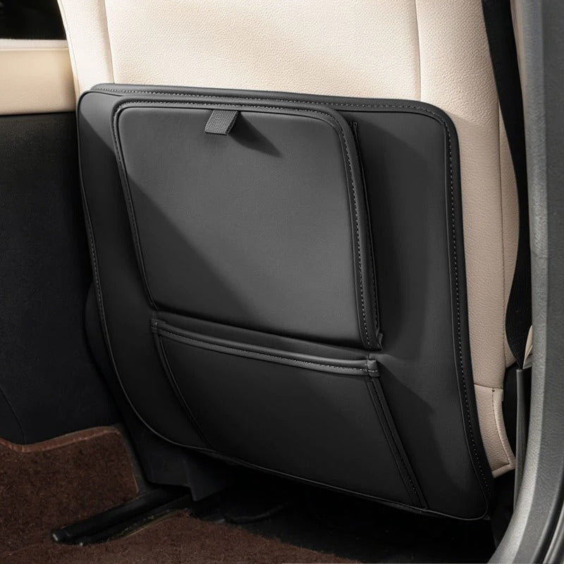PU Leather Car Seat Back Protector – Anti-Kick Mat with Dual Storage Pockets