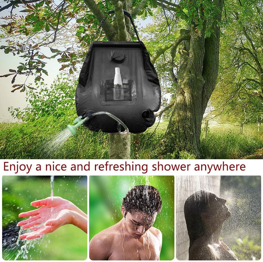 Solar Portable Shower Bag, 5 Gal/20L Solar Heating Camping Shower Bag with Removable Hose & On-Off Switchable Shower Head, Compact Camping Shower for Camping, Hiking, Traveling, Beach Swimming - Delicate Leather