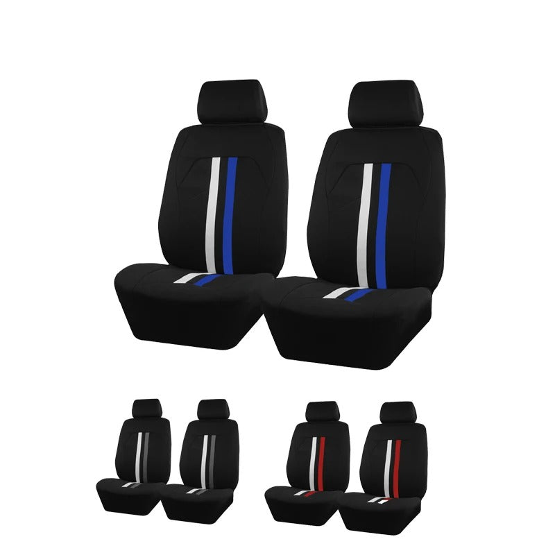 Universal Red & White Stripe Car Seat Covers – Polyester Airbag Compatible Seat Protector Set - Delicate Leather
