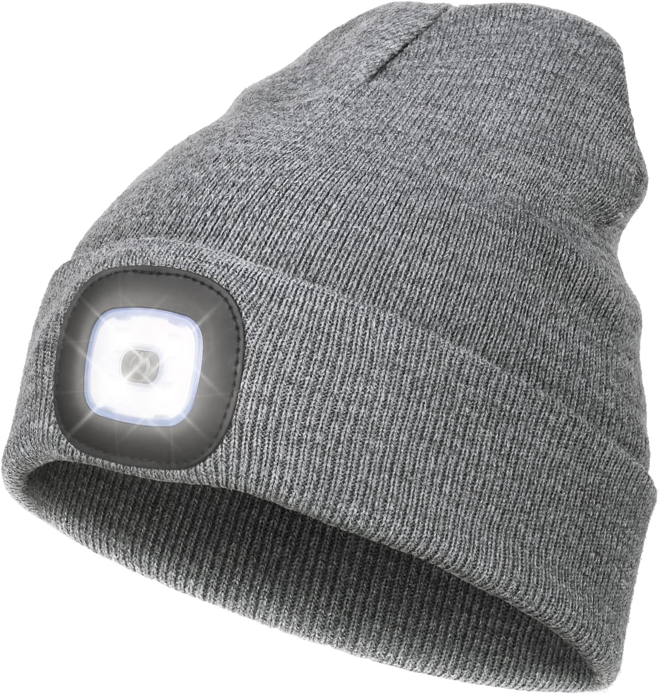 Beanie with Light, LED Beanie Hat with The Light Rechargable Flashlight Hat Headlamp Beanie,Night Lighted Hat Flashlight Women Men Gifts for Dad Him Husband - Delicate Leather