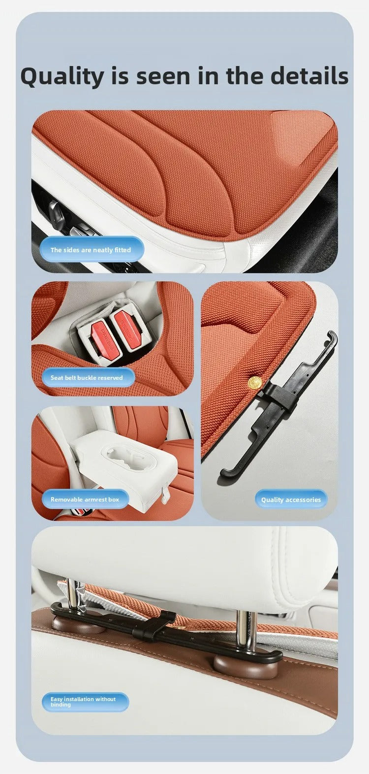 Universal Seaweed Fiber Car Seat Cover – Breathable Non-Slip Luxury Seat Protector - Delicate Leather