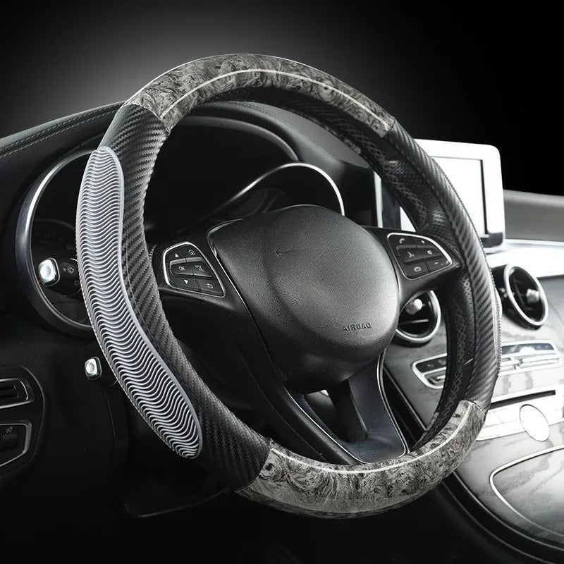 Carbon Fiber Steering Wheel Cover 38cm O/D Type – Universal Non-Slip Faux Leather Car Steering Wheel Protector - Delicate Leather