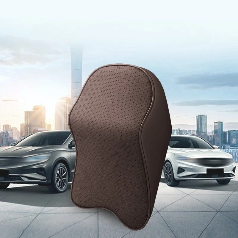 3D Nappa PU Leather Memory Foam Car Headrest & Lumbar Support Cushion - Delicate Leather