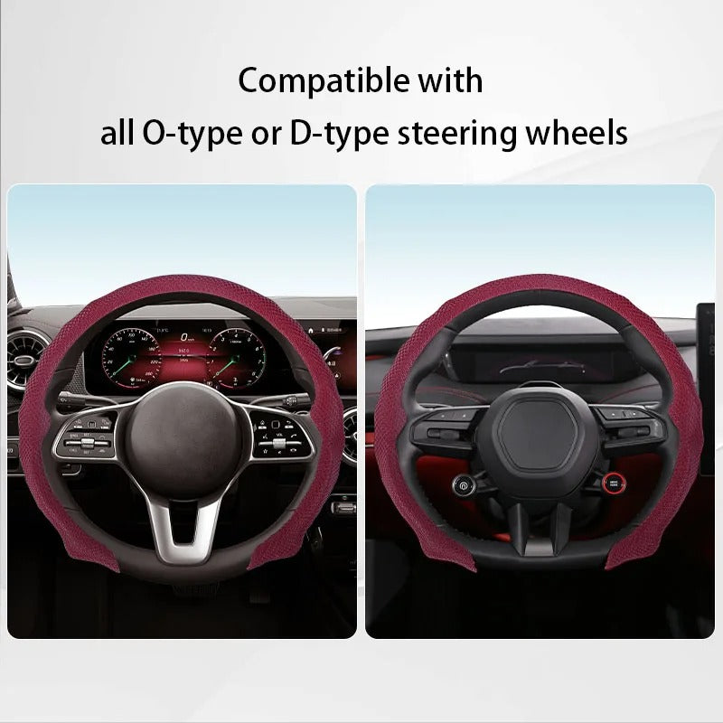 5D Copper Coin Pattern Steering Wheel Cover 38cm – Ultra-Thin Breathable Non-Slip Universal Car Steering Wheel Protector - Delicate Leather