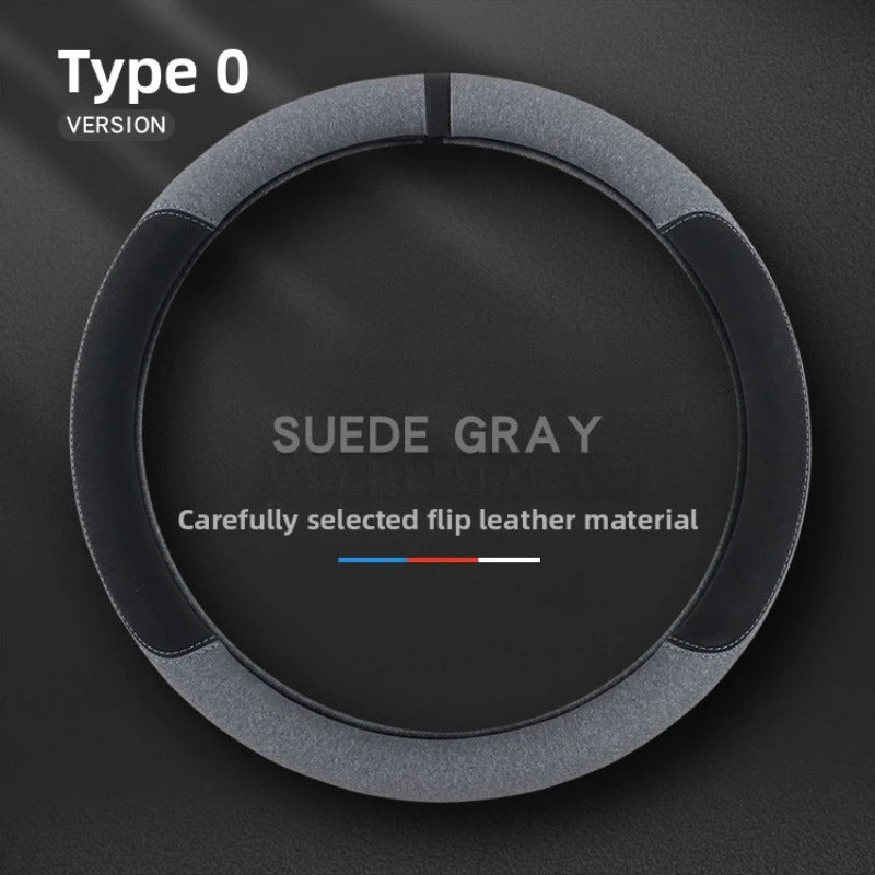 Suede Steering Wheel Cover – Universal Non-Slip 38cm Wrap for Cars and SUVs - Delicate Leather  