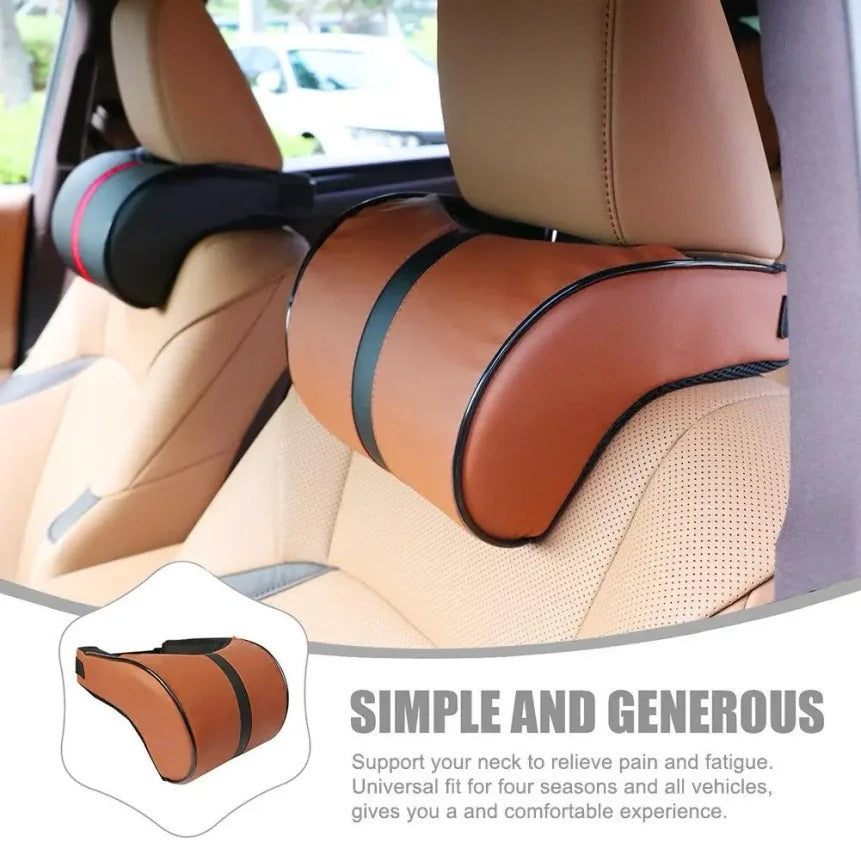 Adjustable Memory Foam Car Headrest & Lumbar Cushion Set – Leather Neck & Back Support Pillow - Delicate Leather  