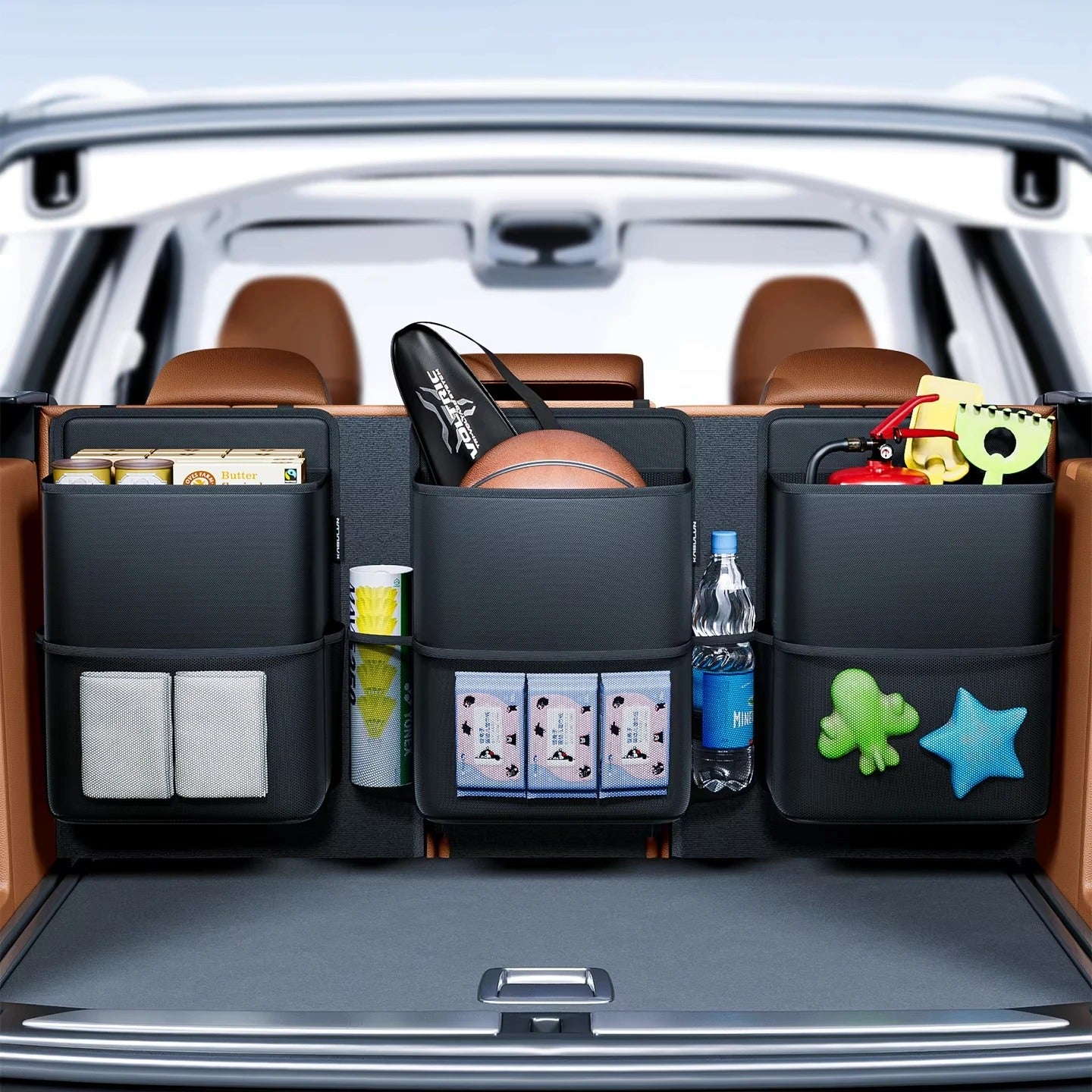 Car Trunk Backrest Organizer – Hanging Storage Bag for SUV and Car Interiors - Delicate Leather  