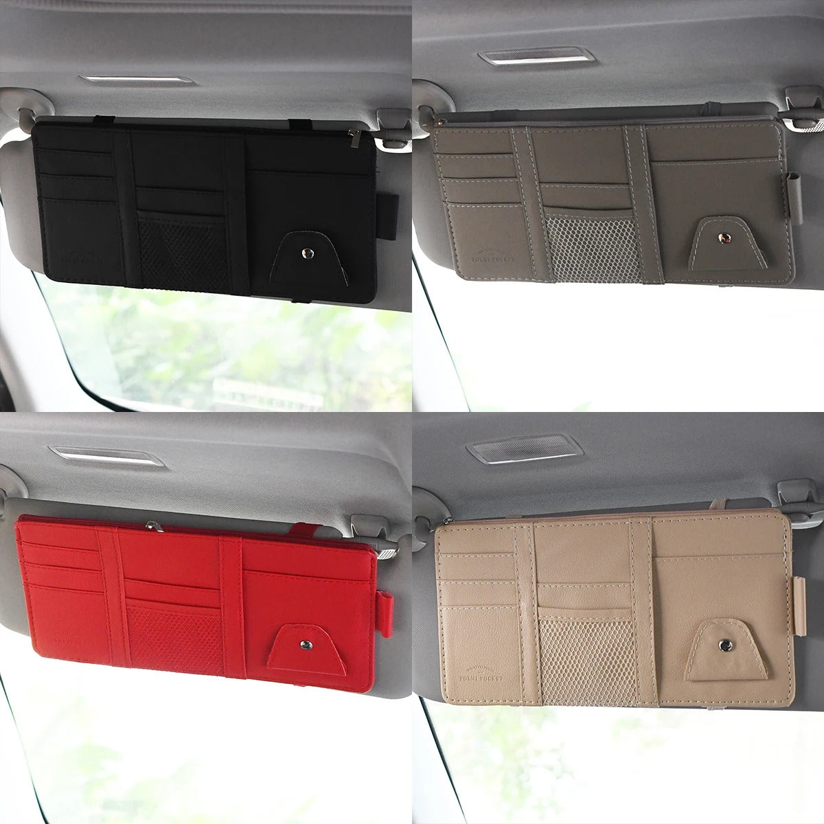 Car Glasses Storage PU Leather Multi-Function Sun Visor Organizer