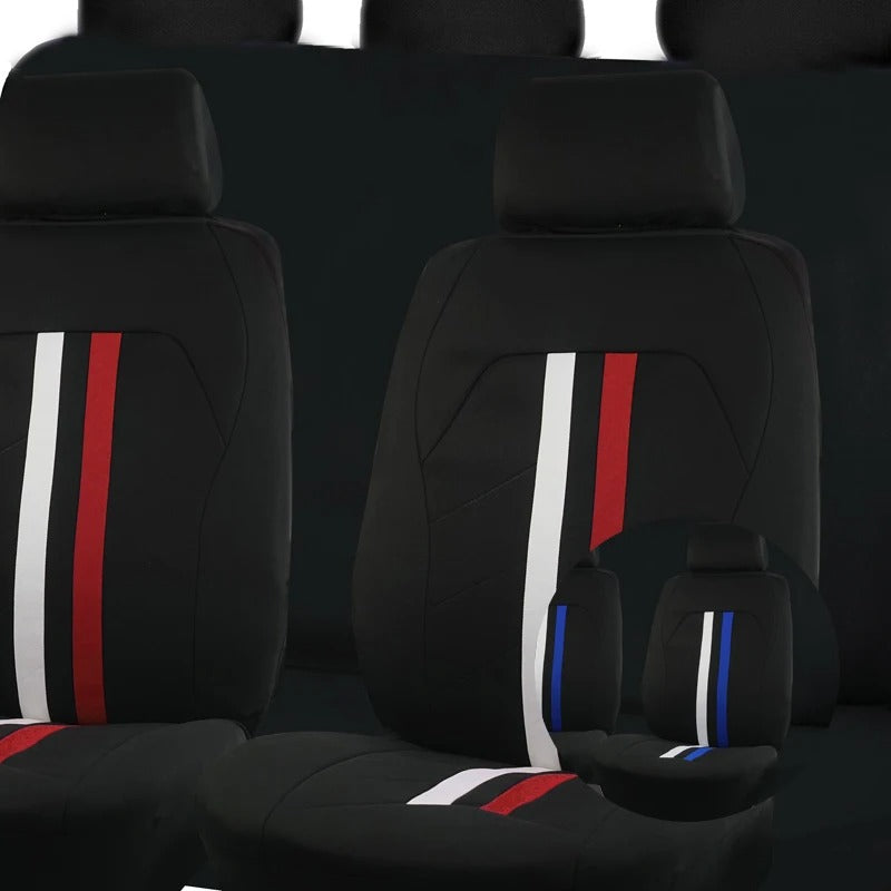 Universal Red & White Stripe Car Seat Covers – Polyester Airbag Compatible Seat Protector Set - Delicate Leather