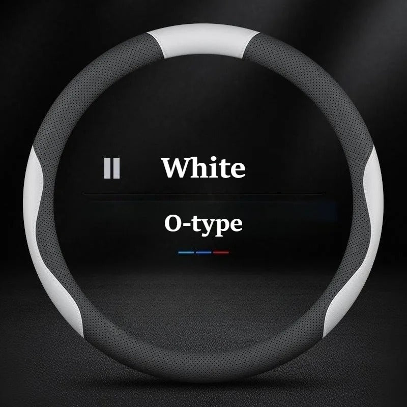 Nappa Leather Steering Wheel Cover – Anti-Slip 38cm Universal Fit Interior Accessory