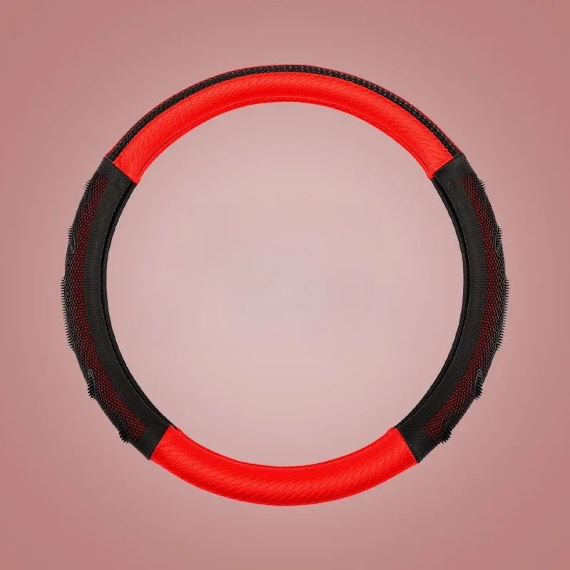 Carbon Fiber Steering Wheel Cover – Universal 38CM O/D Shape Honeycomb Non-Slip Grip - Delicate Leather